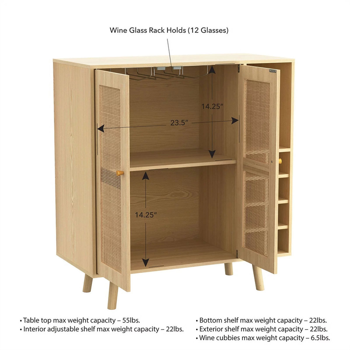 Modern Engineered Wood Bar Cabinet with Rattan Inlay in Oak D1279