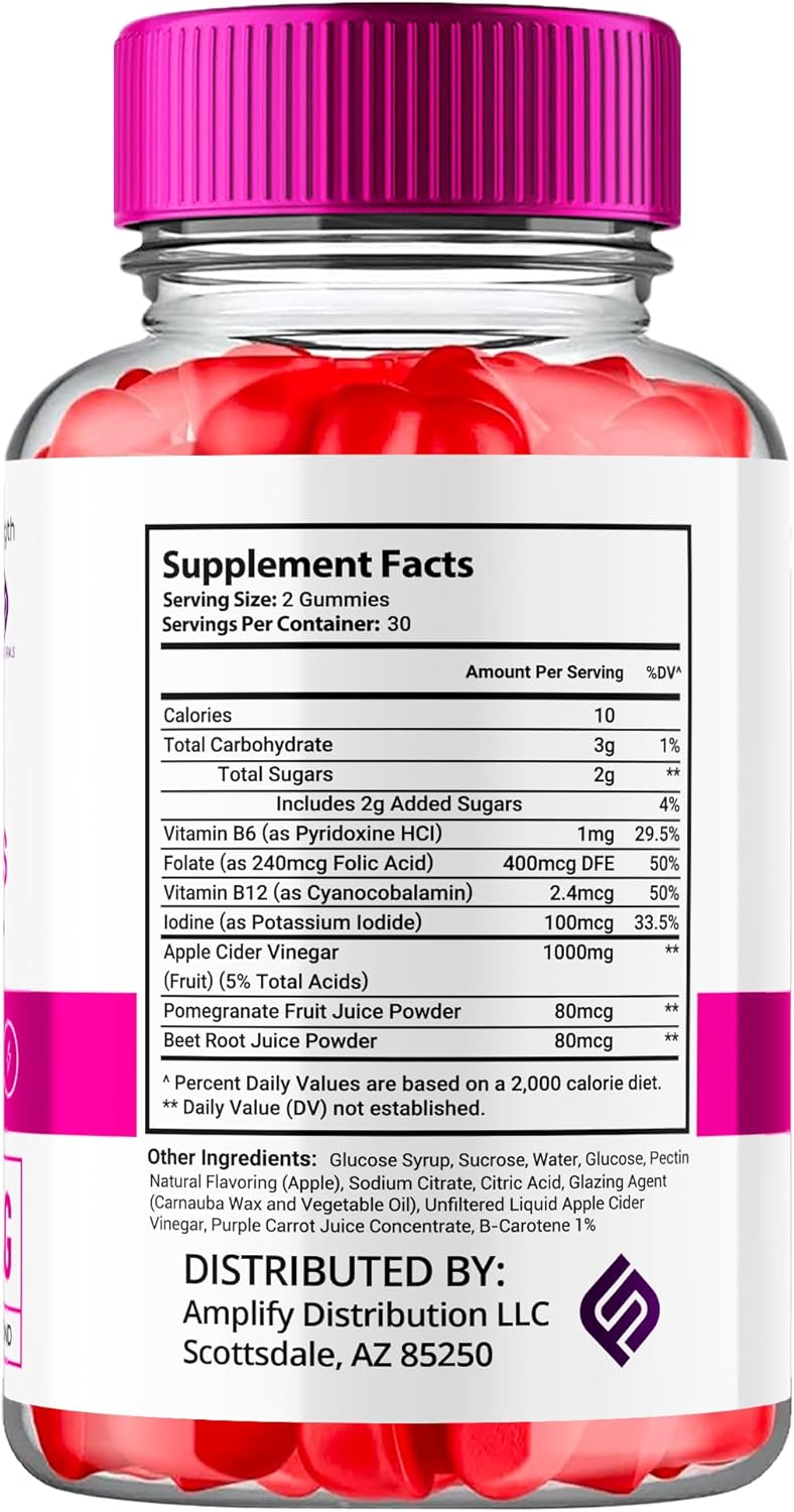 Keto ACV Gummies 1000mg Apple Cider Vinegar Vitamin B12 B6 Folate Supplement (60 Gummies) R523