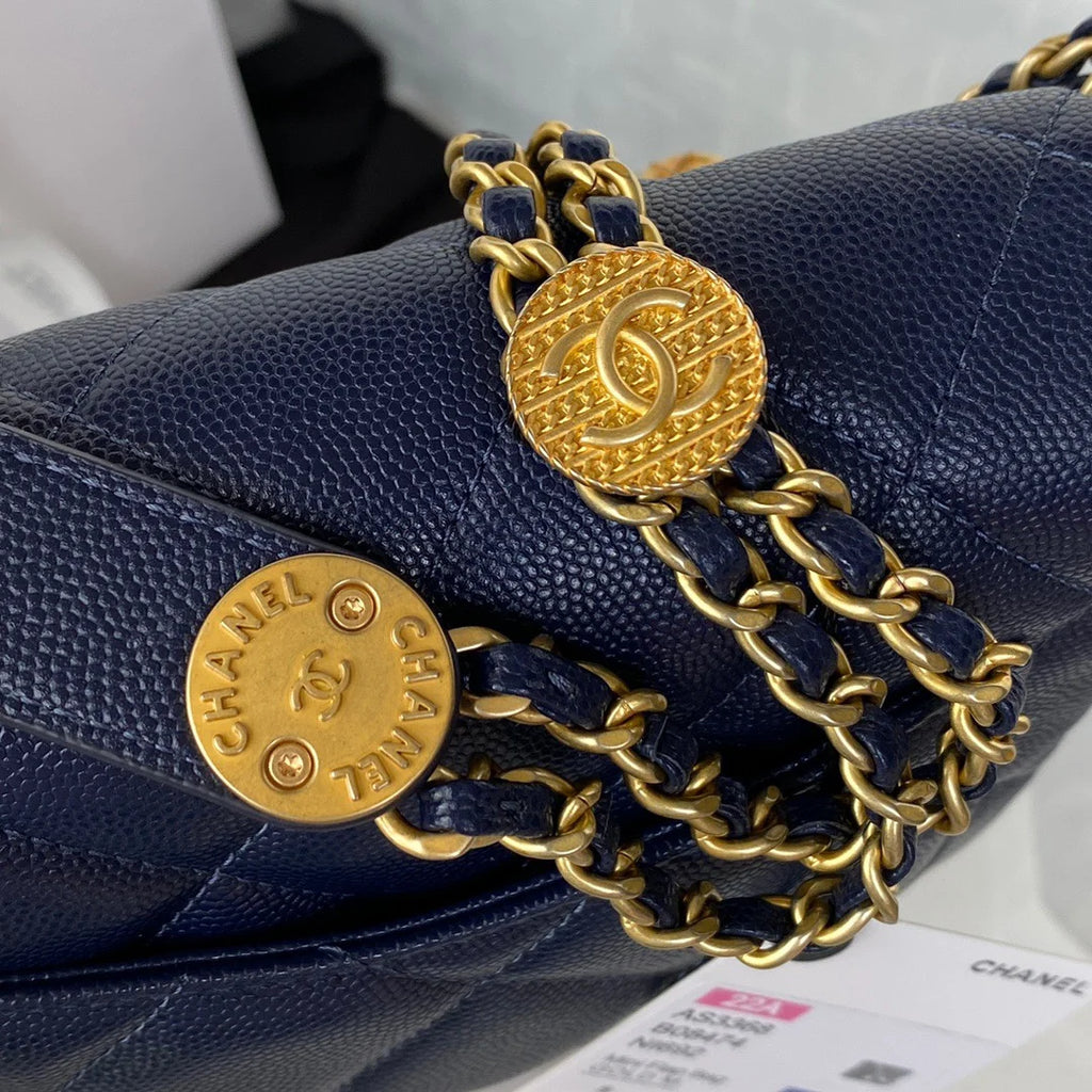 Navy Blue Mini Flap Bag with Top Handle T492931