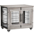 Grey Wooden Dog Crate 32'' with Cushion & Wheels Double Doors Z65063