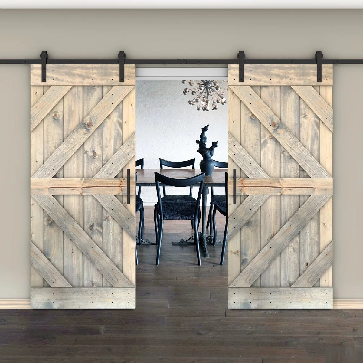 Dark Walnut Solid Knotty Pine Barn Door W65497