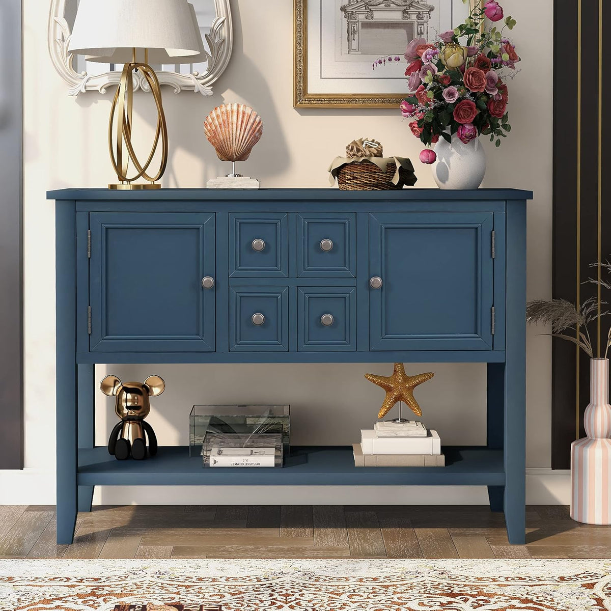 Solid Wood Console Table with 3 Drawers, 2 Cabinet and 1 Shelf W15390