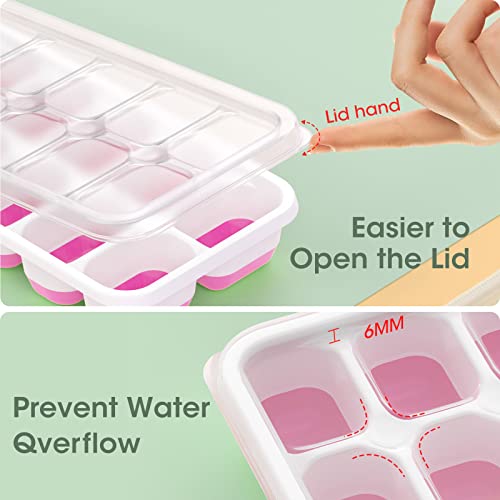4 Pack Silicone Plastic Ice Cube Trays with Lid and Bin I647