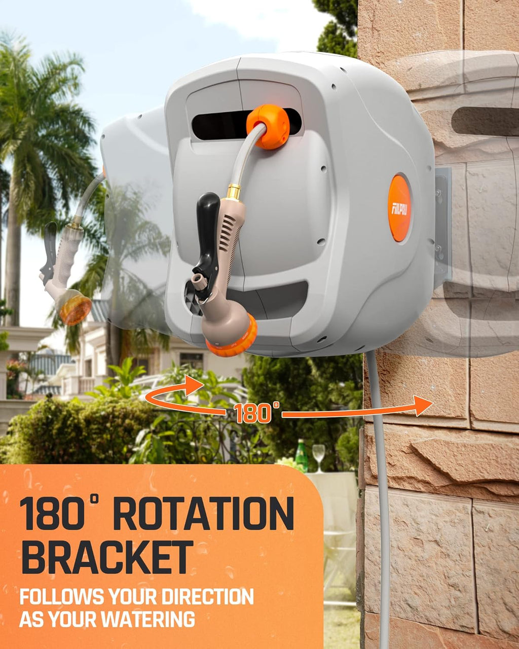 100 FT 1/2 Retractable Wall Mounted Garden Hose Reel with Automatic Rewind G14918