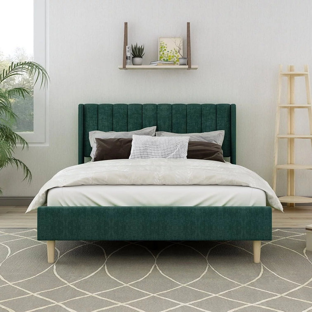 Full Low Profile Upholstered Platform Bed Dark-Grey Velvet P268