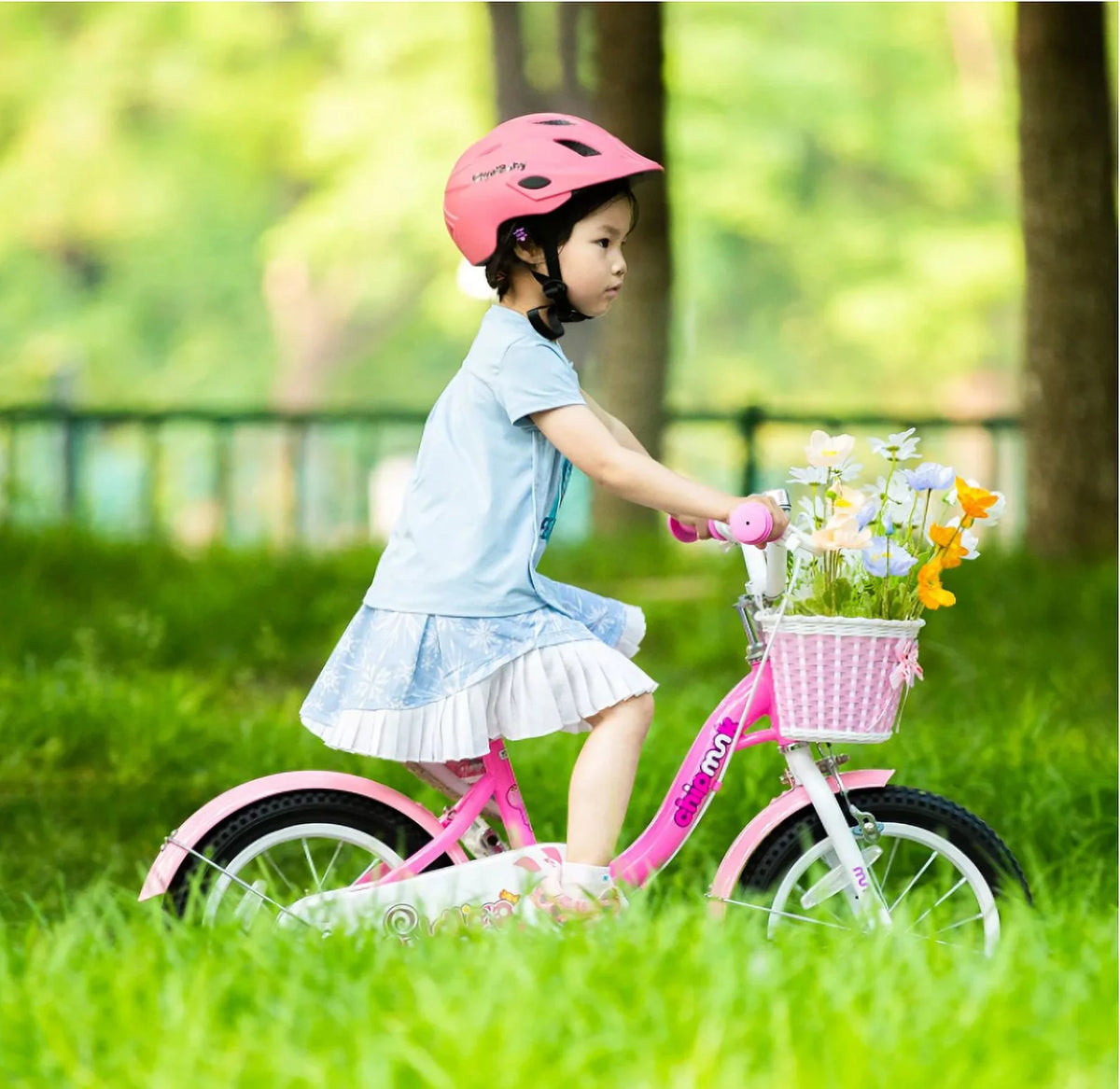 Green 14 Inch Kids Bike with Basket B268