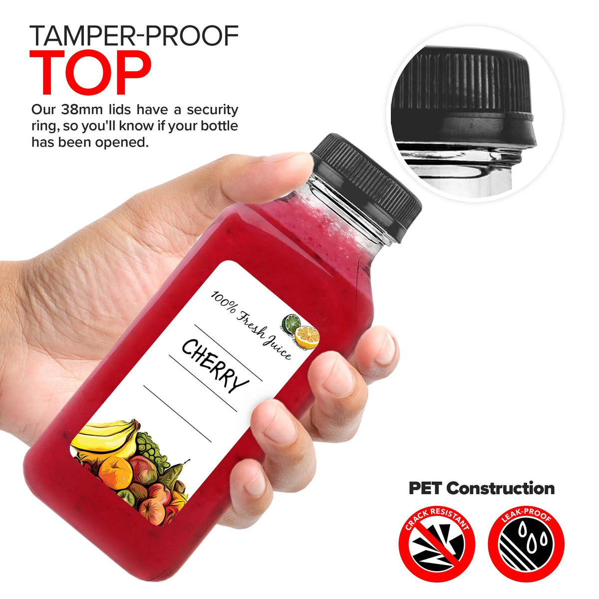 12 Pack Reusable Clear Plastic Juice Bottles with Caps X19458