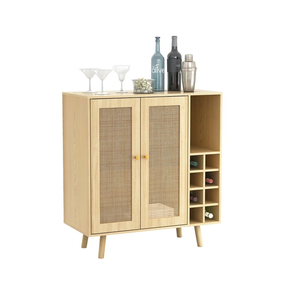 Modern Engineered Wood Bar Cabinet with Rattan Inlay in Oak D1279