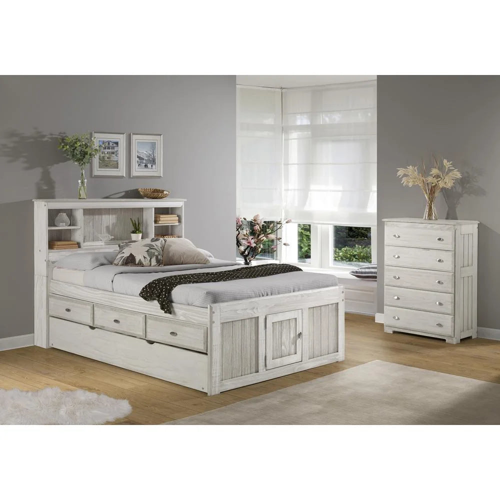 Solid Pine Full Captains Bookcase Bed with 3 Drawers and Twin Trundle Y40445