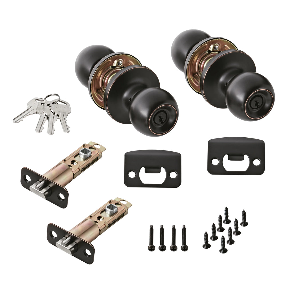 Oil-Rubbed Bronze Ball Locking Doorknobs Twin Pack E636