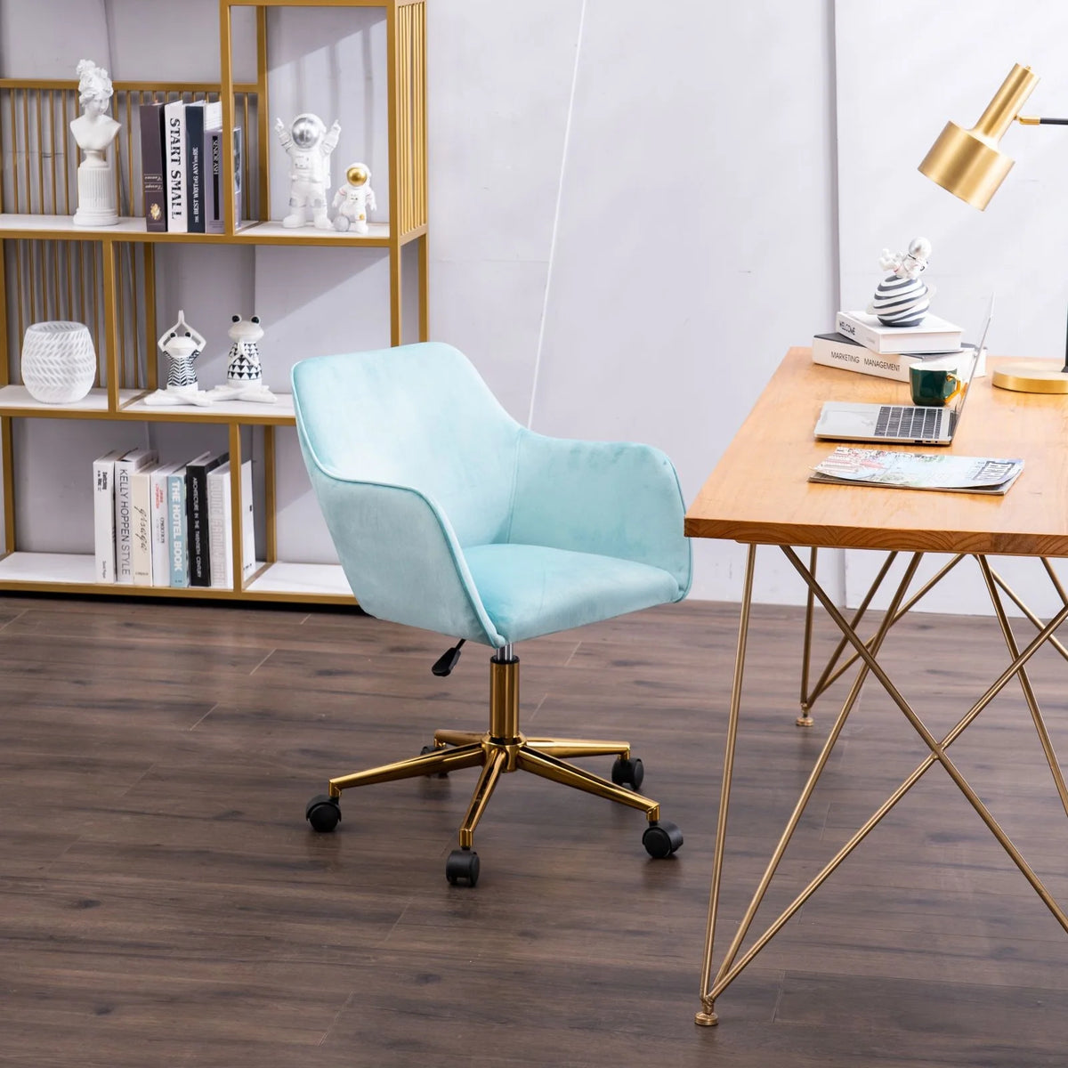 Aqua Light Blue Velvet Adjustable Height Office Chair H554291