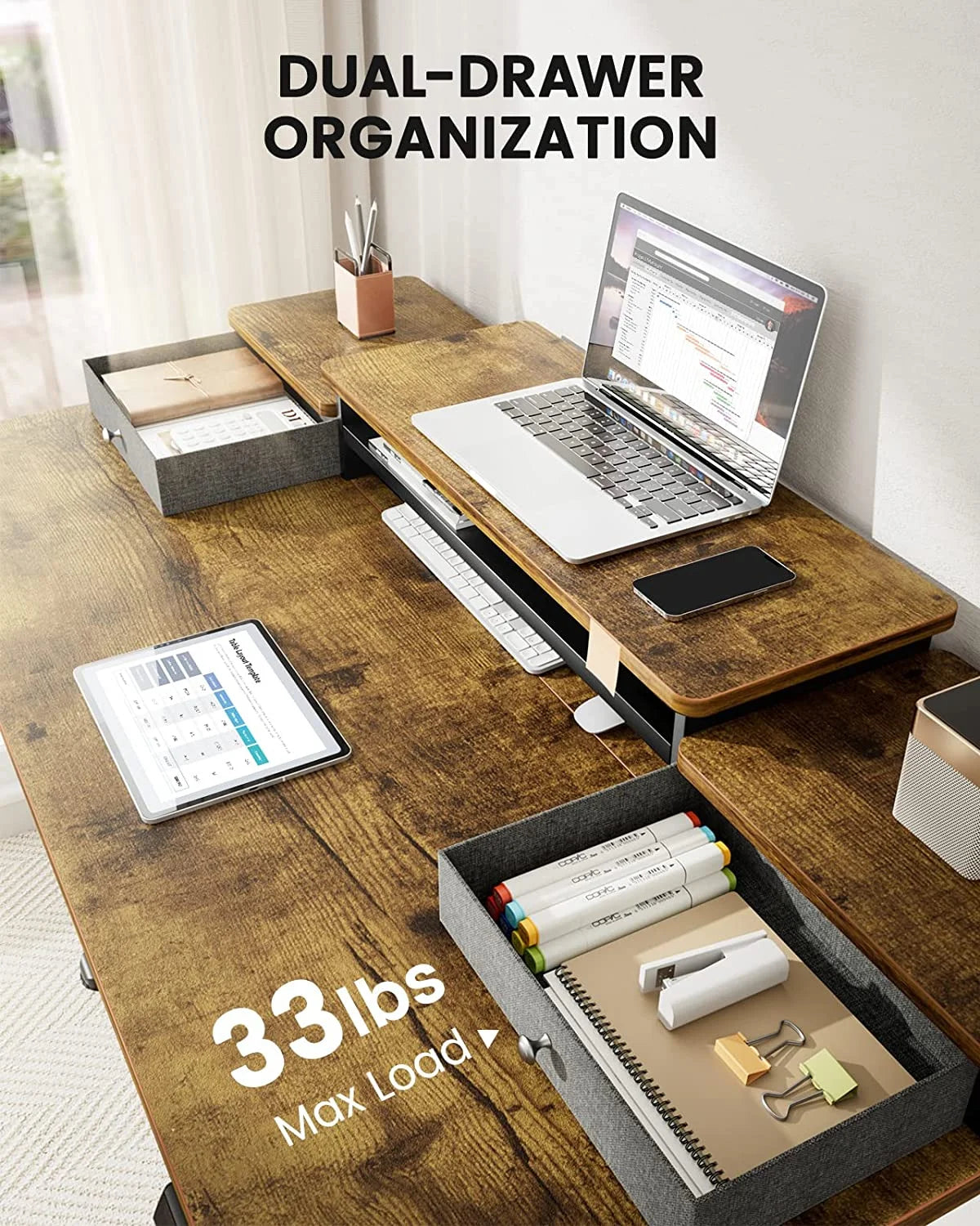 48x24 Inches Adjustable Height Electric Standing Desk with Drawers A67739