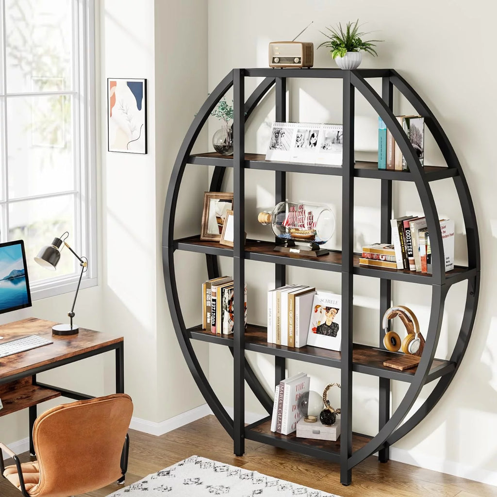 69" Tall 5 Tiers Rustic Brown Bookshelf Q342