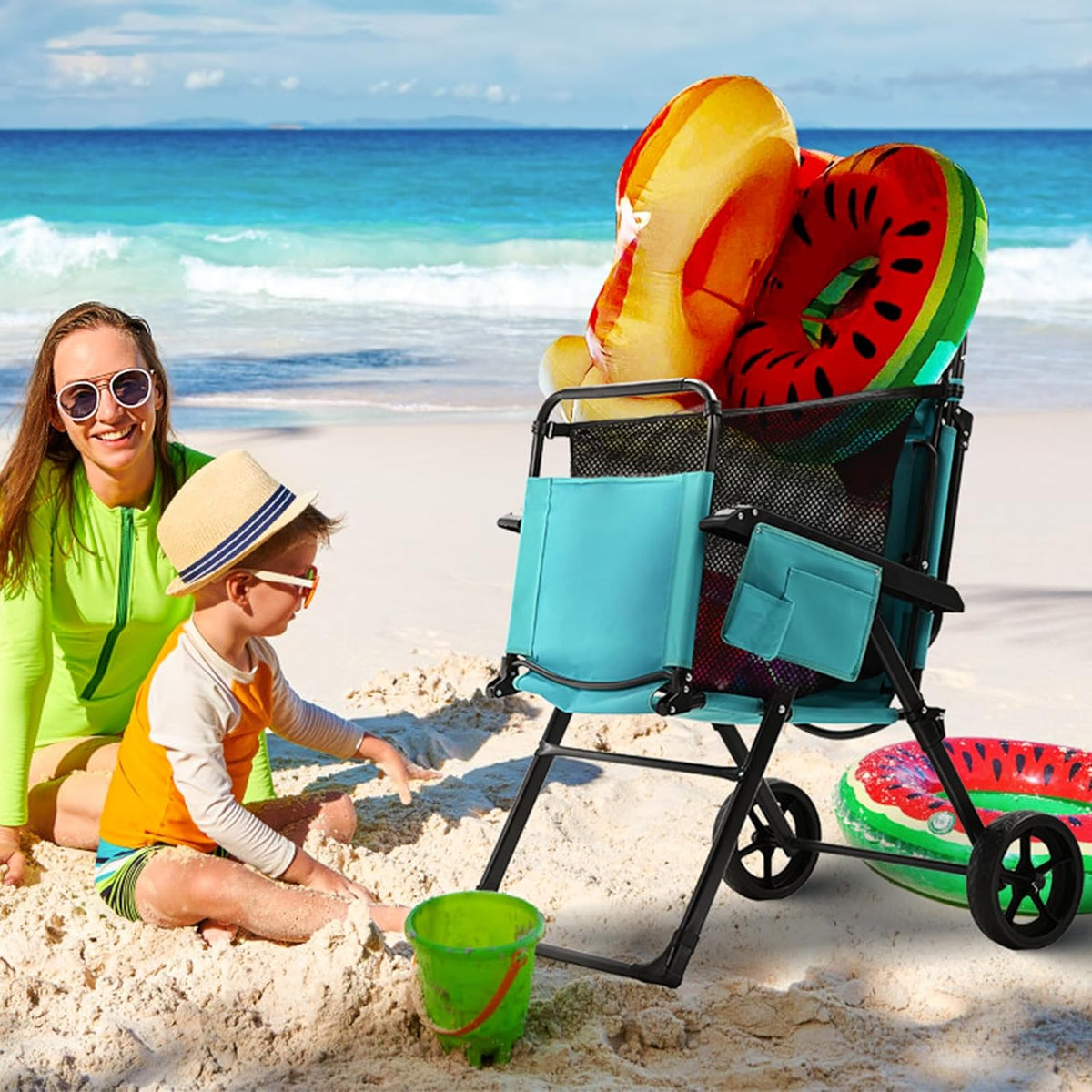 2 in 1 Foldable Chaise Lounge Chair with Wagon Cart and Wheels G897