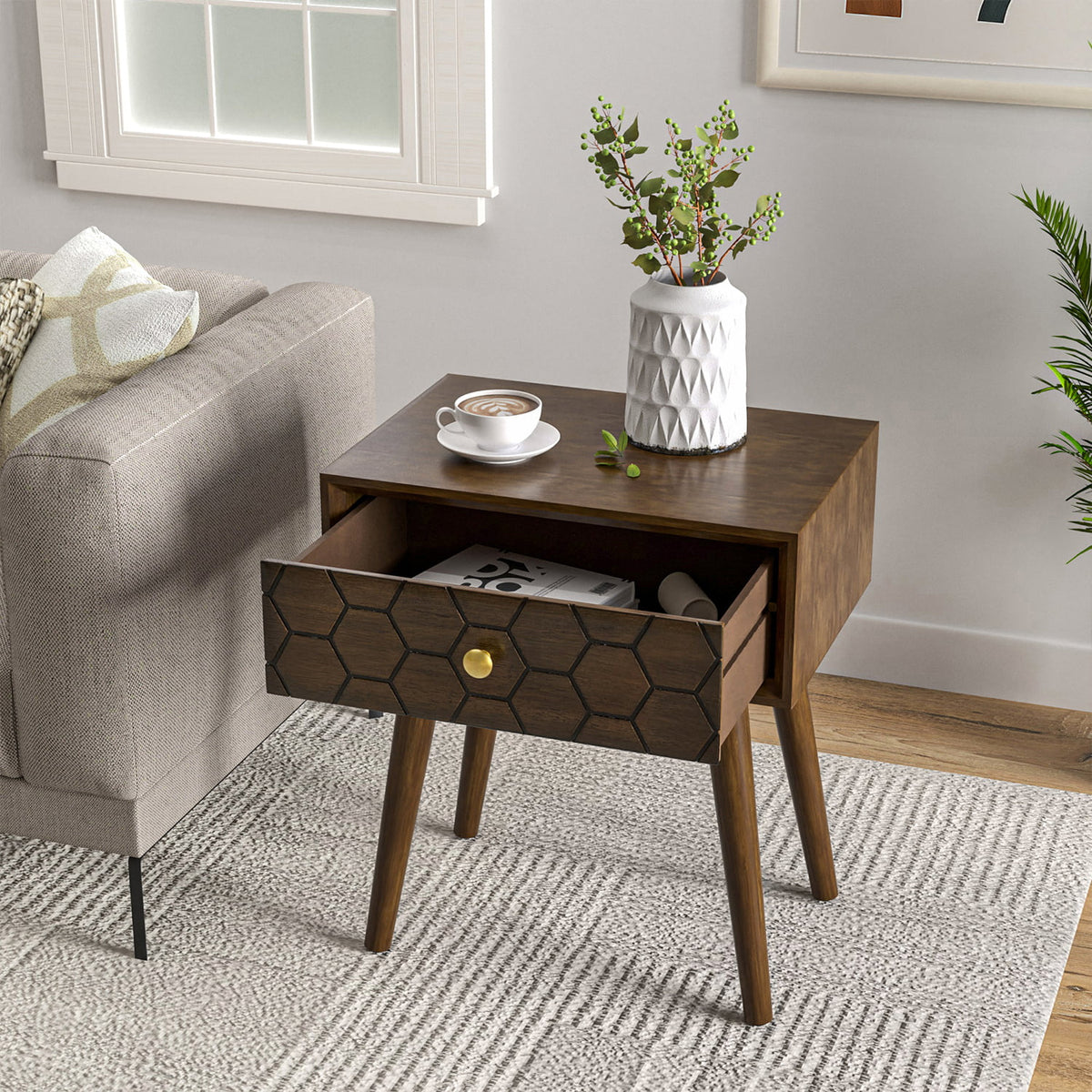 Brown MDF Nightstand with Drawer F906951