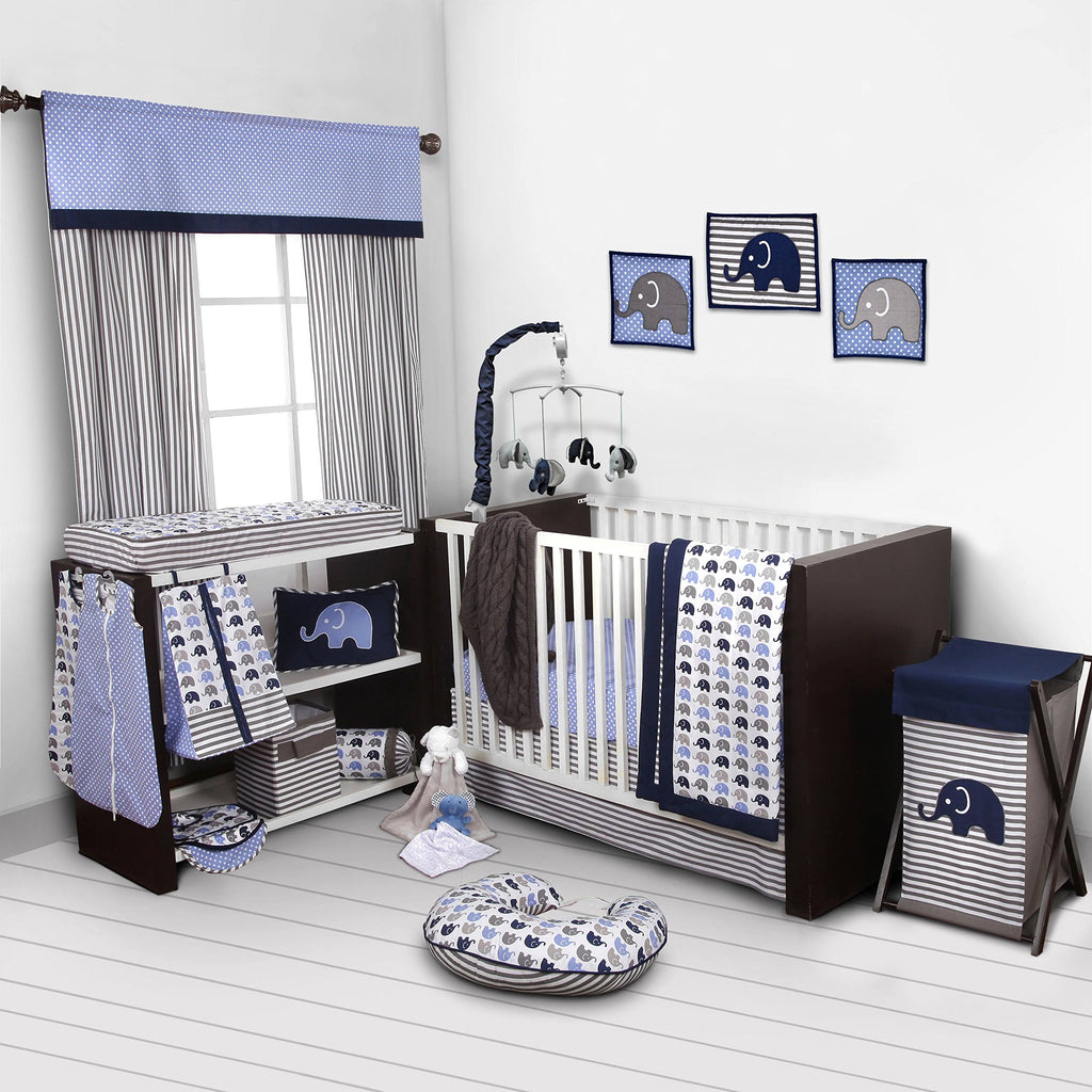 10 Piece Blue Gray Crib Bedding Set I8771