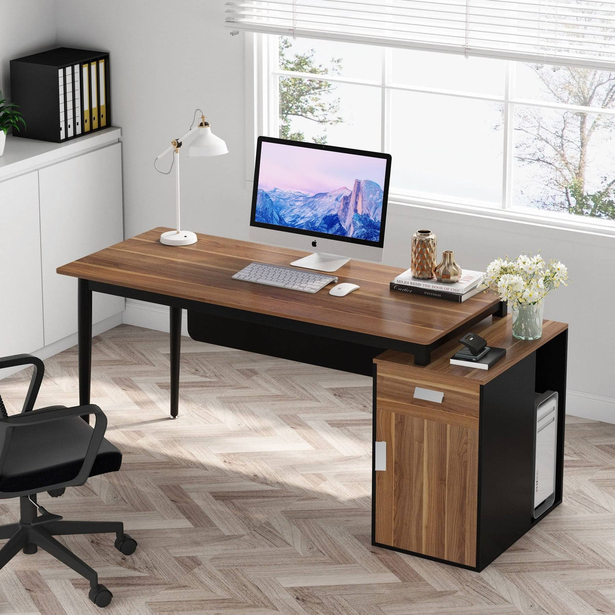 55 inch Computer Desk with Drawers and Storage Cabinet S3003