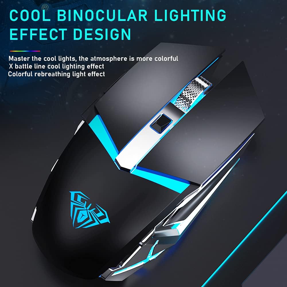 LED Wireless Gaming Mouse, 2.4G Rechargeable Ergonomic Optical, Black Pack of 2 A391540