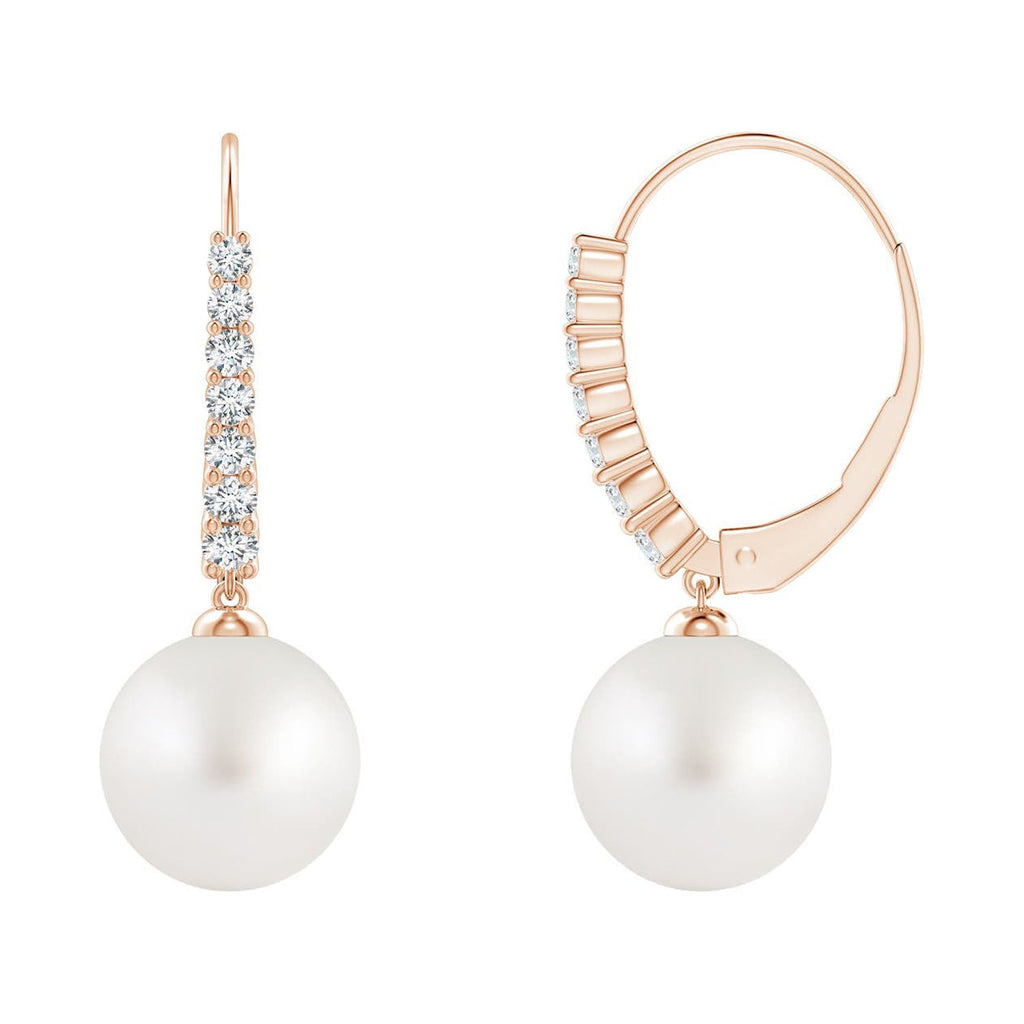 14K Rose Gold Freshwater Cultured Pearl Drop Earrings with Diamond H763