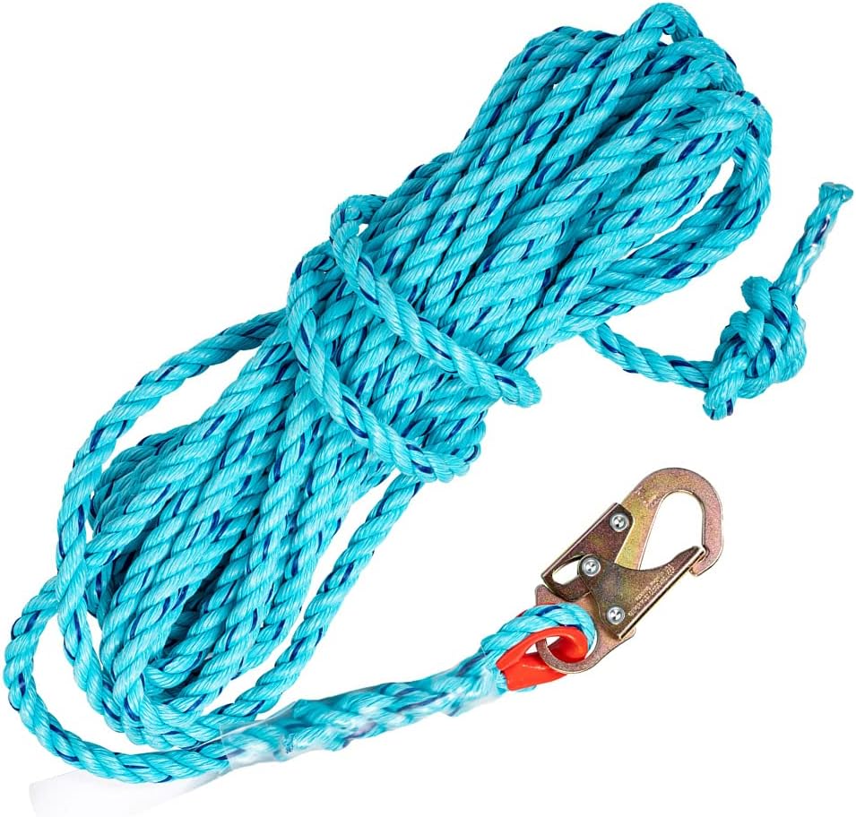 50' Vertical Rope Lifeline with Two Locking Snap Hook, 5/8 Diameter Co-Polymer Twisted Rope, Green, Pack of 2 K8932