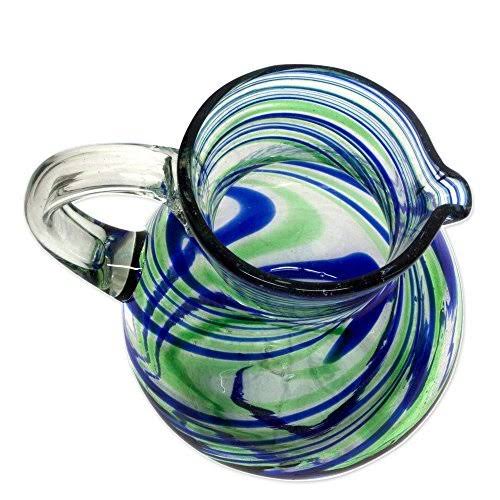 Blue and Green Hand Blown Glass Pitcher, 84 oz D760