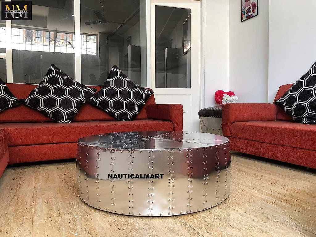 Aluminum Drum Shaped Coffee Table 36 Inches G10946