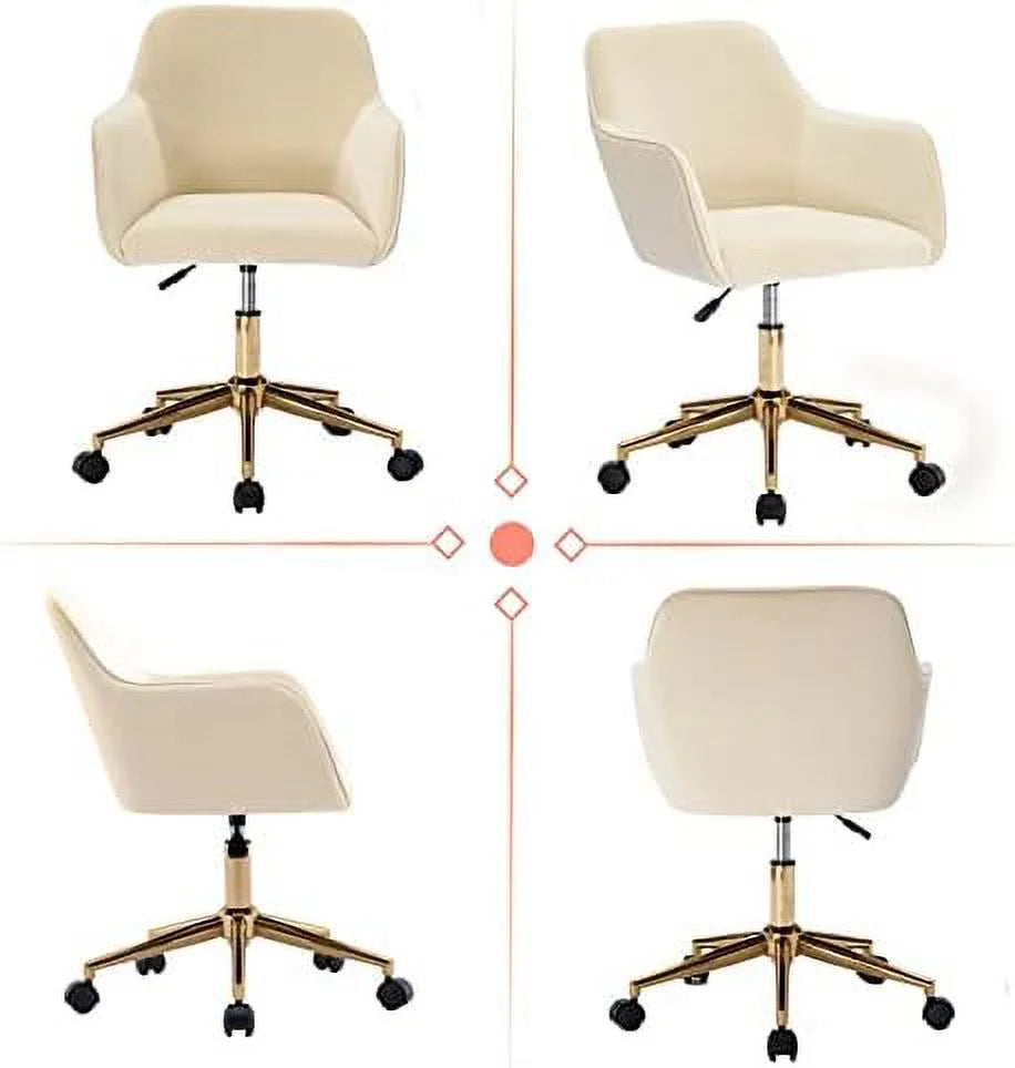 Velvet Desk Chair with Woven Backrest and Gold Base I6138