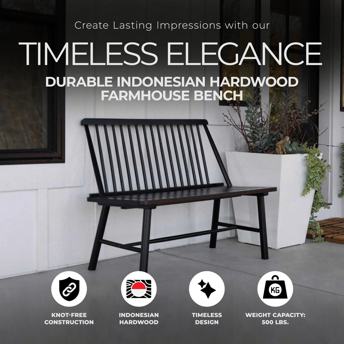 Black Hardwood Farmhouse Bench X455073