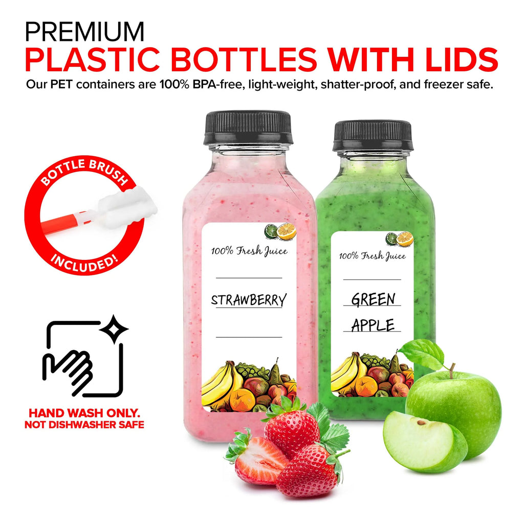 12 Pack Reusable Clear Plastic Juice Bottles with Caps X19458