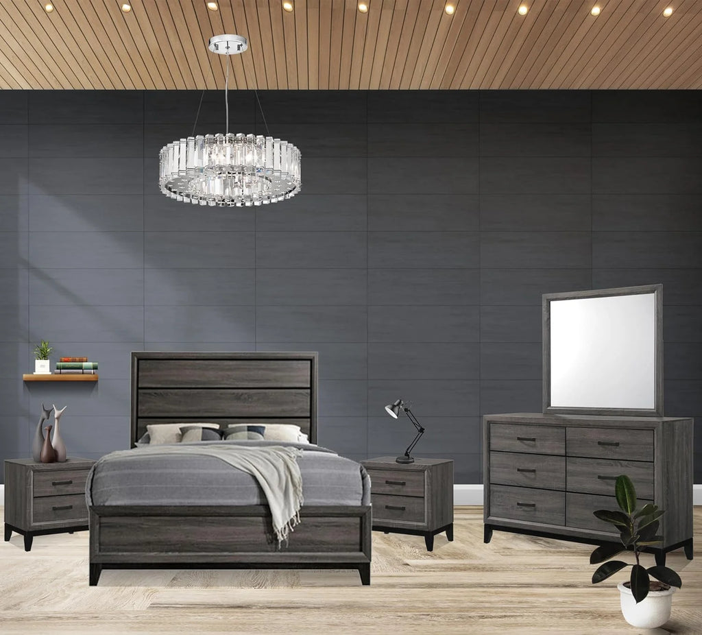 5-Piece King Size Bedroom Set Grey Black N4855