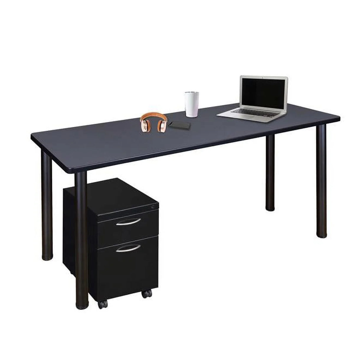 Mobile Desk with Storage, Grey & Black F567