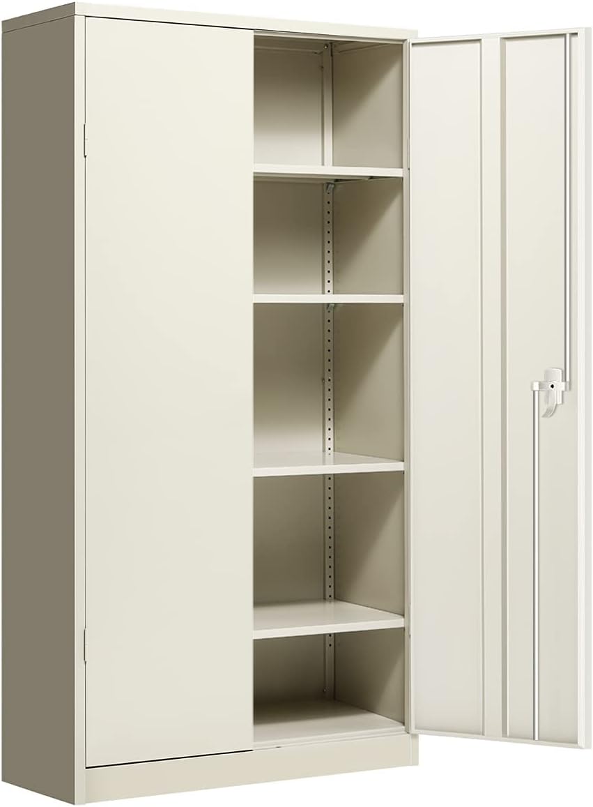 Tall Metal Locking Steel Storage Cabinet with 4 Adjustable Shelves and 2 Doors, 72”H×36”W×18”D, Grey N60716