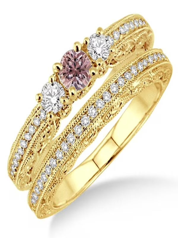 Antique Milgrain Bridal Set on 10k Yellow Gold M446110