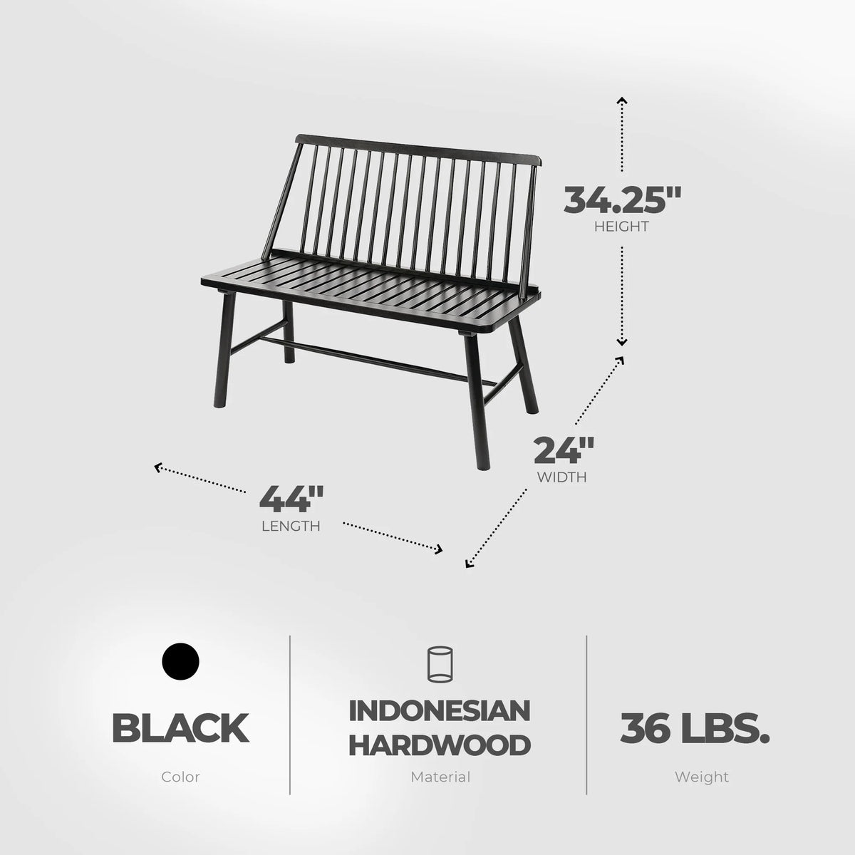 Black Hardwood Farmhouse Bench X455073