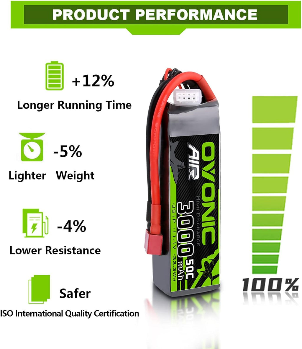 3S 3000mAh 11.1V Lipo Battery with Dean-Style T Connector (2 Packs) T695560