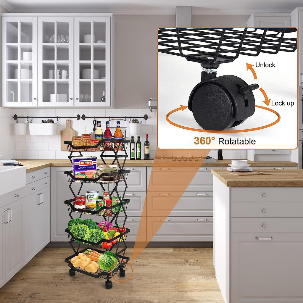 5 Tier Foldable Rolling Storage Cart with Lockable Wheels J9167