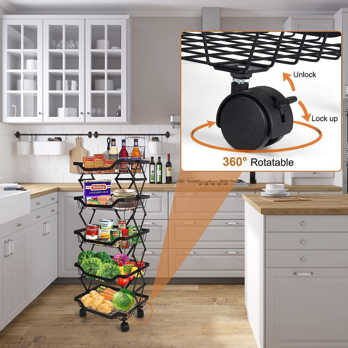 5 Tier Foldable Rolling Storage Cart with Lockable Wheels J9167