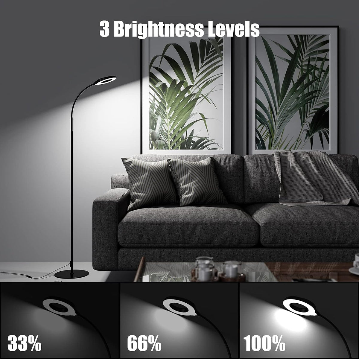Black Dimmable LED Floor Lamp with Adjustable Gooseneck A606285