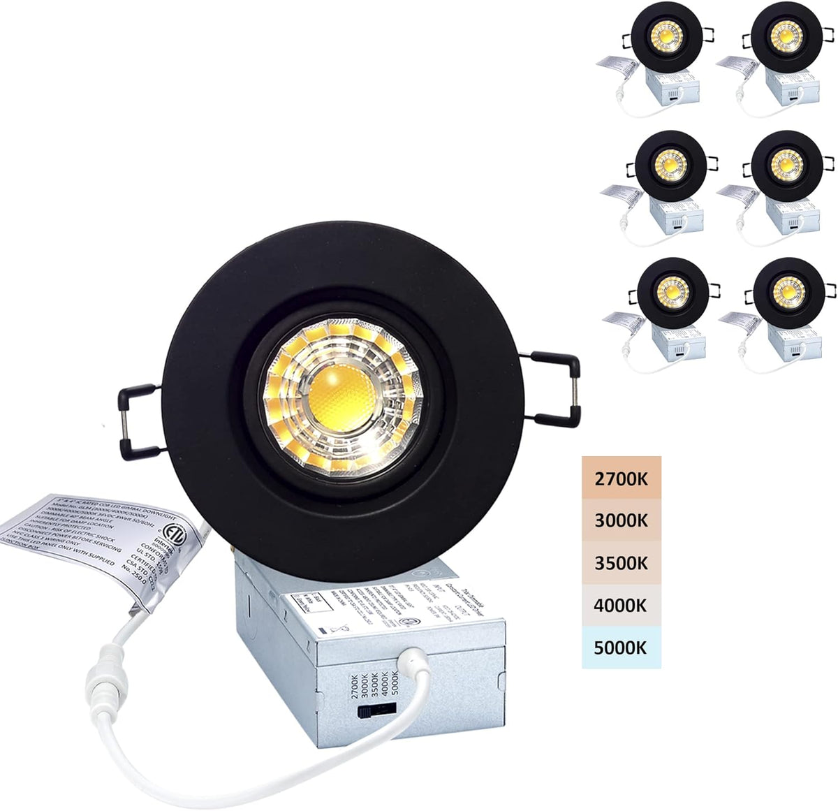 Canless Recessed Gimbal Downlight 5 CCT Dimmable 8W Brushed Nickel 3 Inch V78133