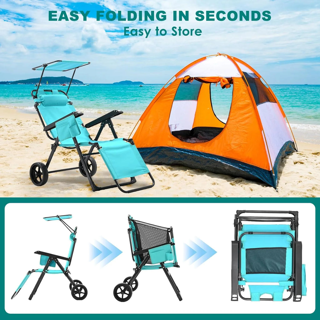 2 in 1 Foldable Chaise Lounge Chair with Wagon Cart and Wheels G897