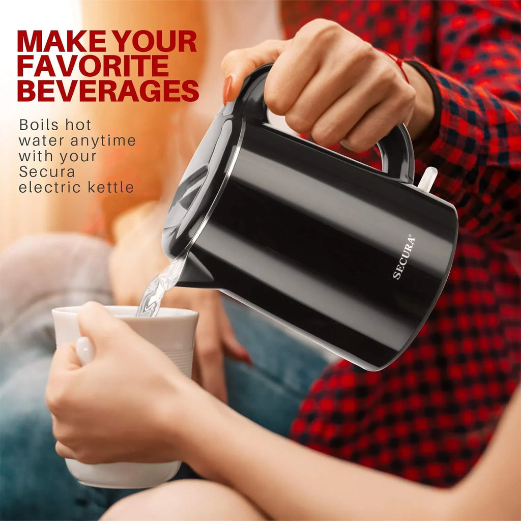 Stainless Steel Double Wall Electric Kettle 1.0L Black V49544