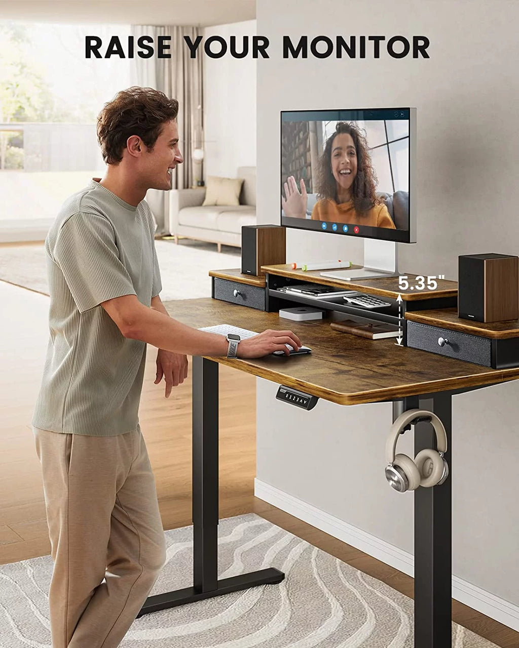 48x24 Inches Adjustable Height Electric Standing Desk with Drawers A67739