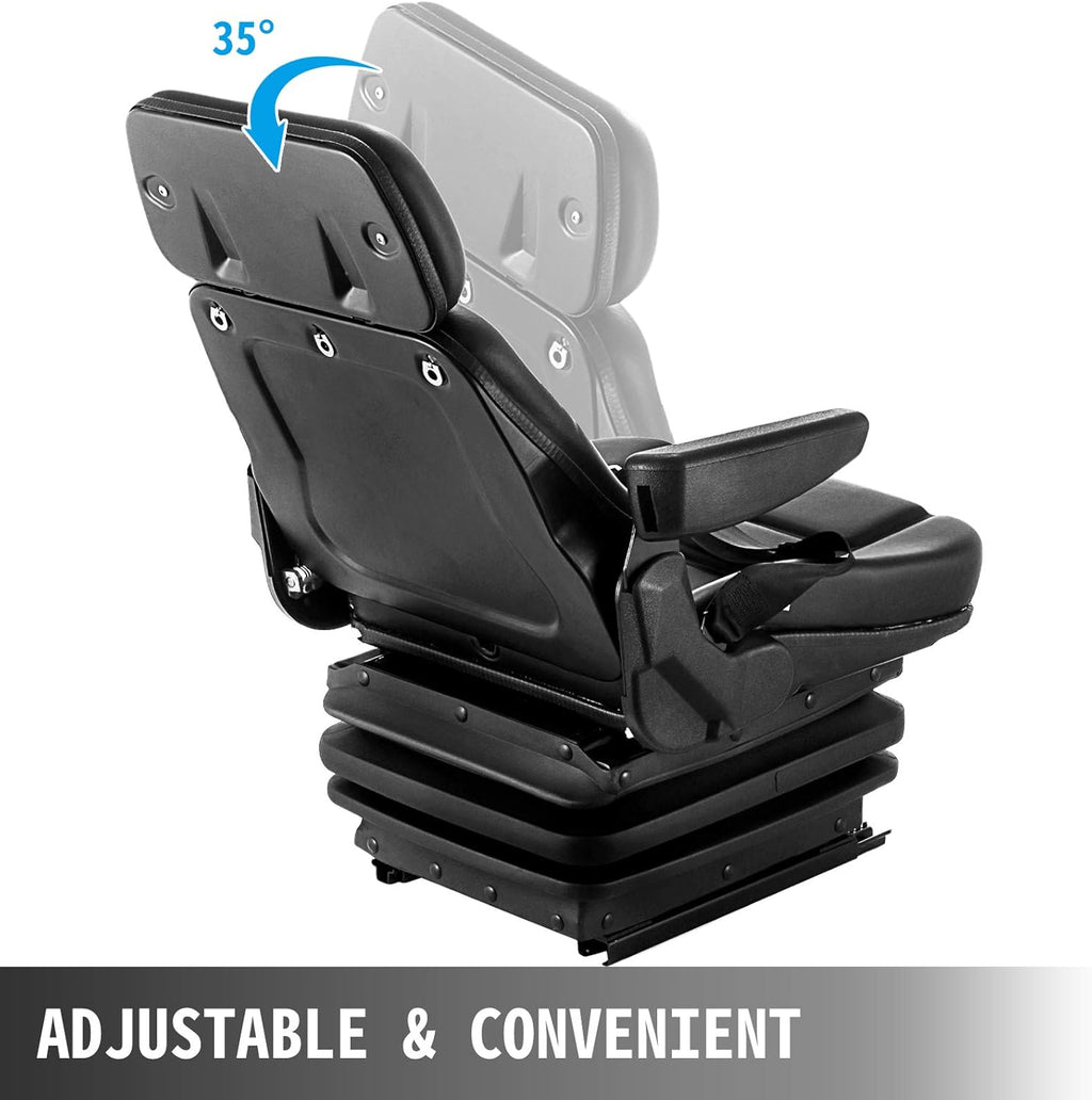 Suspension Seat with Slide Rails, Adjustable Backrest Headrest Armrest, Foldable Heavy Duty P2592
