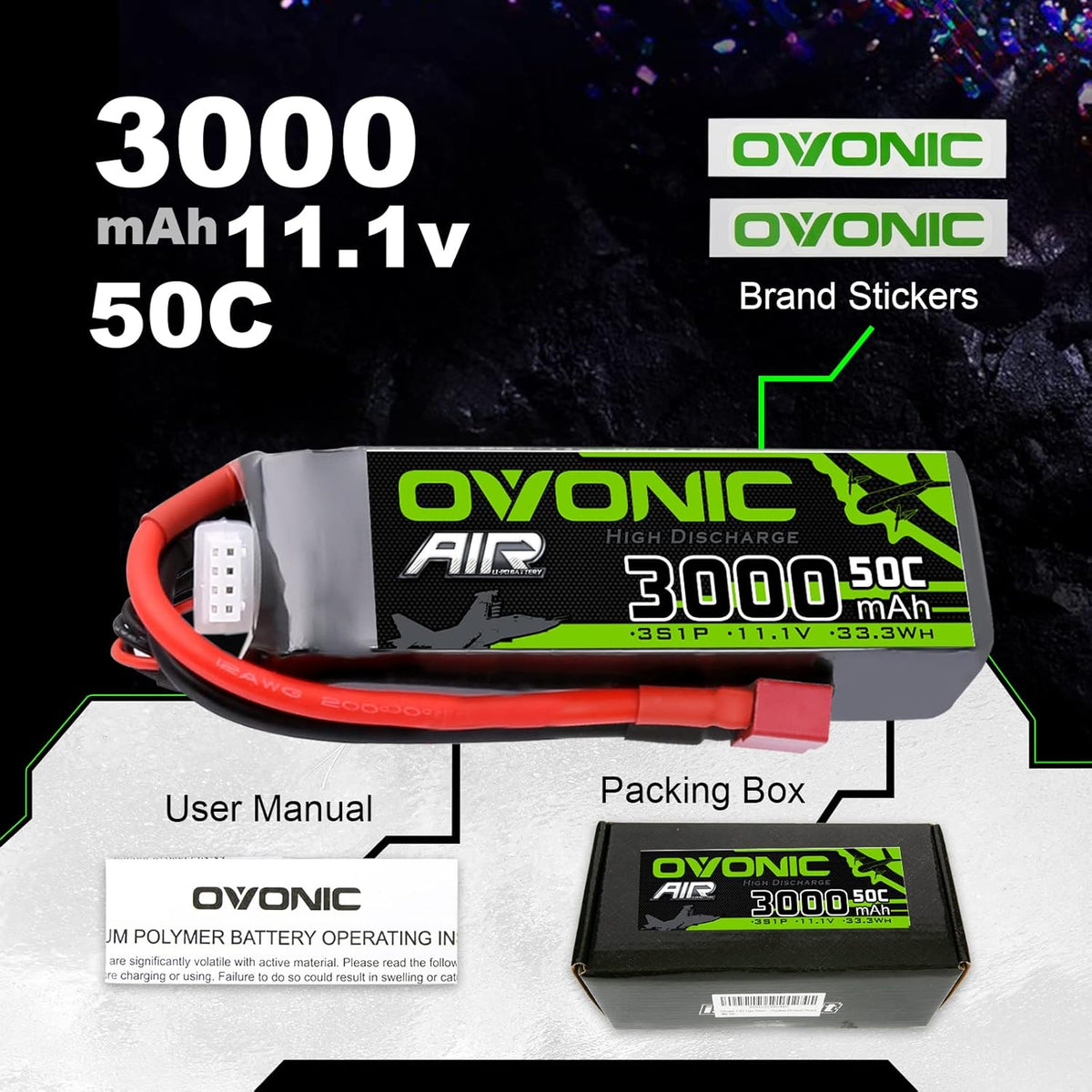 3S 3000mAh 11.1V Lipo Battery with Dean-Style T Connector (2 Packs) T695560