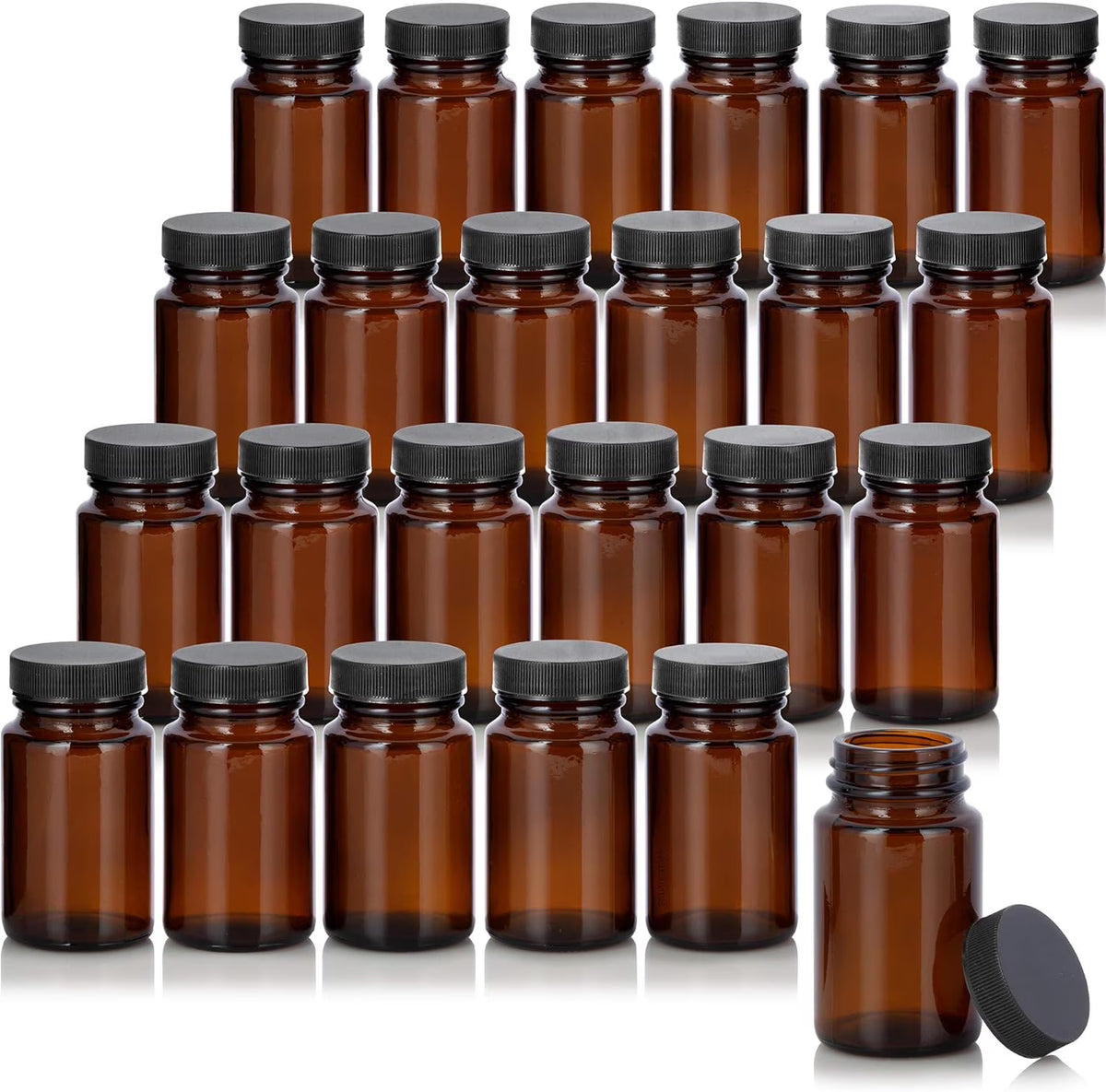 Amber Glass Packer Bottle With Black Ribbed Lid (24 Pack) T4262