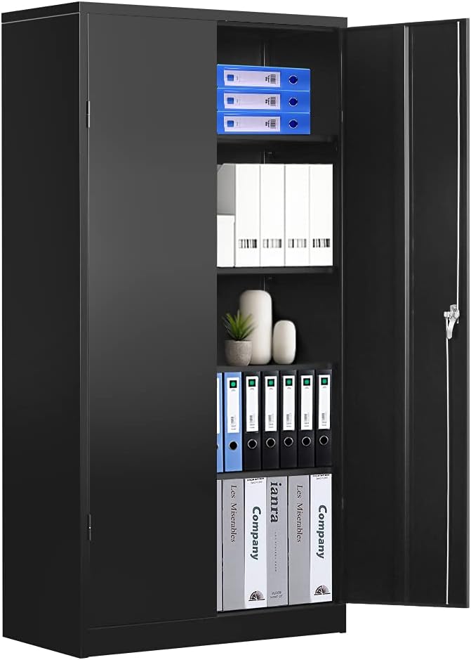 Tall Metal Locking Steel Storage Cabinet with 4 Adjustable Shelves and 2 Doors, 72”H×36”W×18”D, Grey N60716