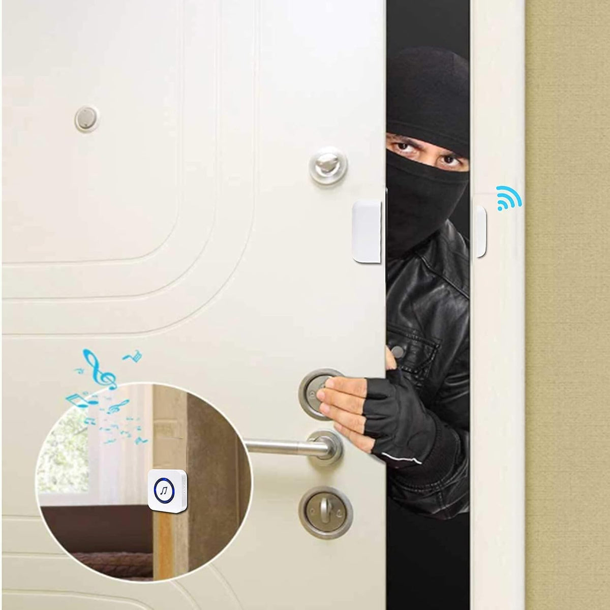 White Pack of 2 Wireless Door Chime with 55 Melodies, 5 Alarms, 1000 ft Range J93635