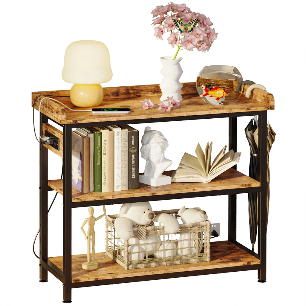 Height Adjustable 32 Inch Sofa Table with Power Outlet D378