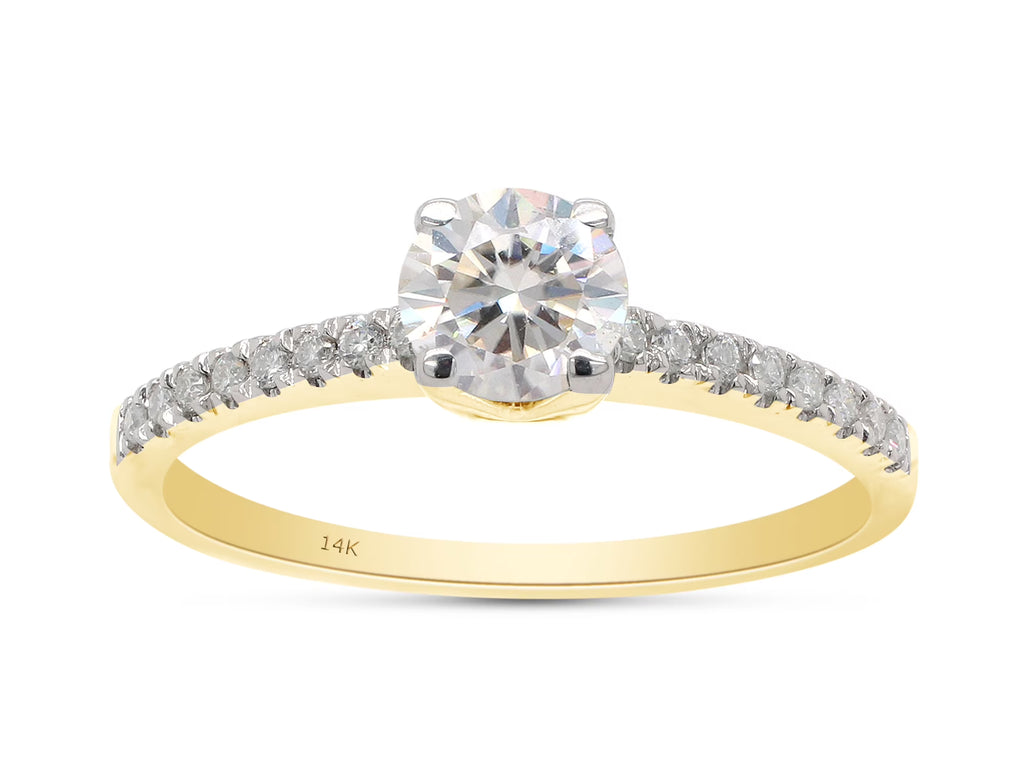 14K Solid Yellow Gold Solitaire Engagement Ring with 1/2 ct. t.w Round Cut Lab Created Moissanite C2117