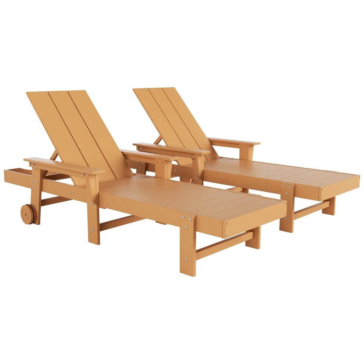 Teak All Weather Poly Chaise Lounge with Arms & Wheels Set Of 2 M818532
